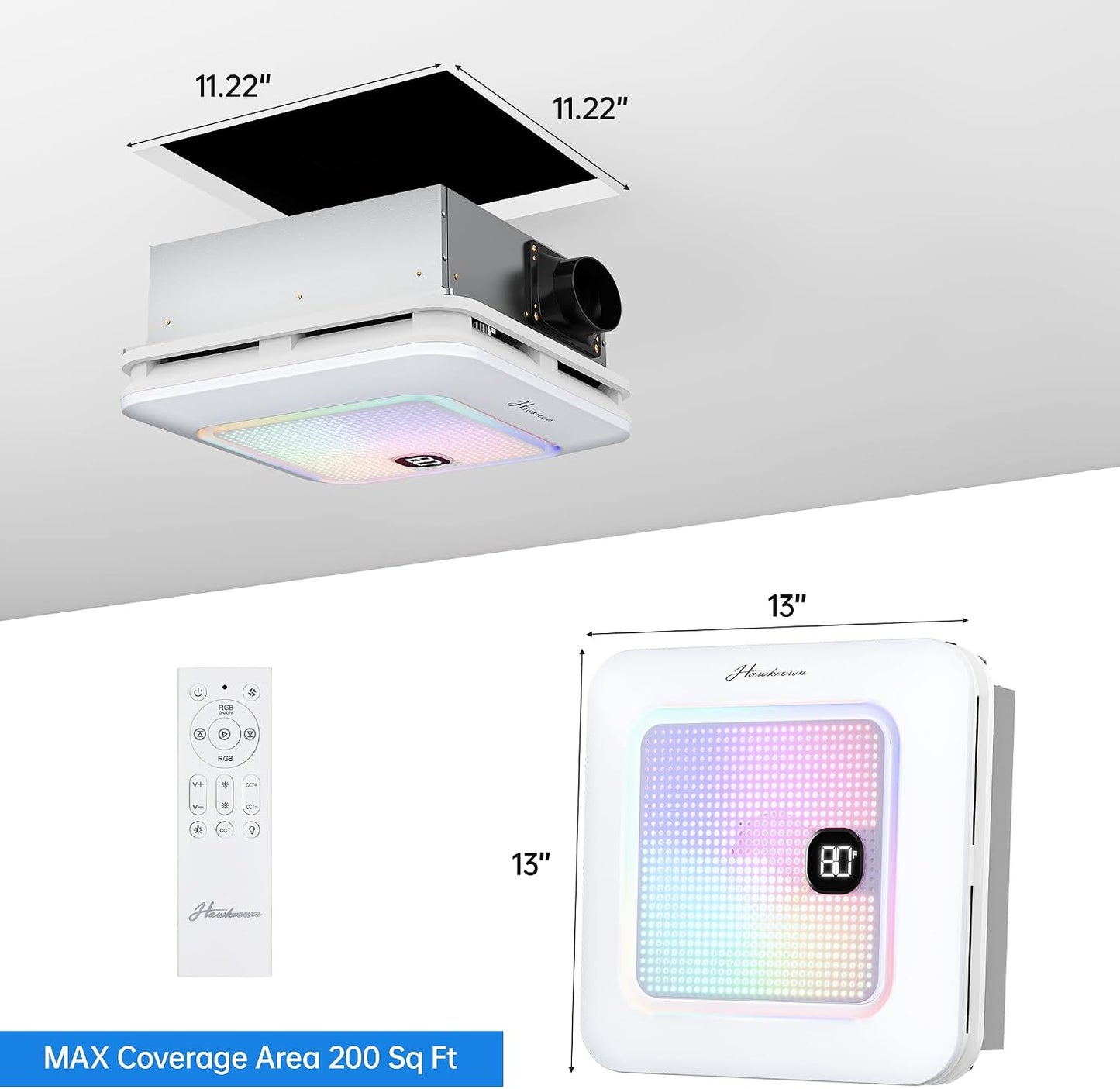 Extractor baño con altavoz Bluetooth 230 CFM luz LED control remoto