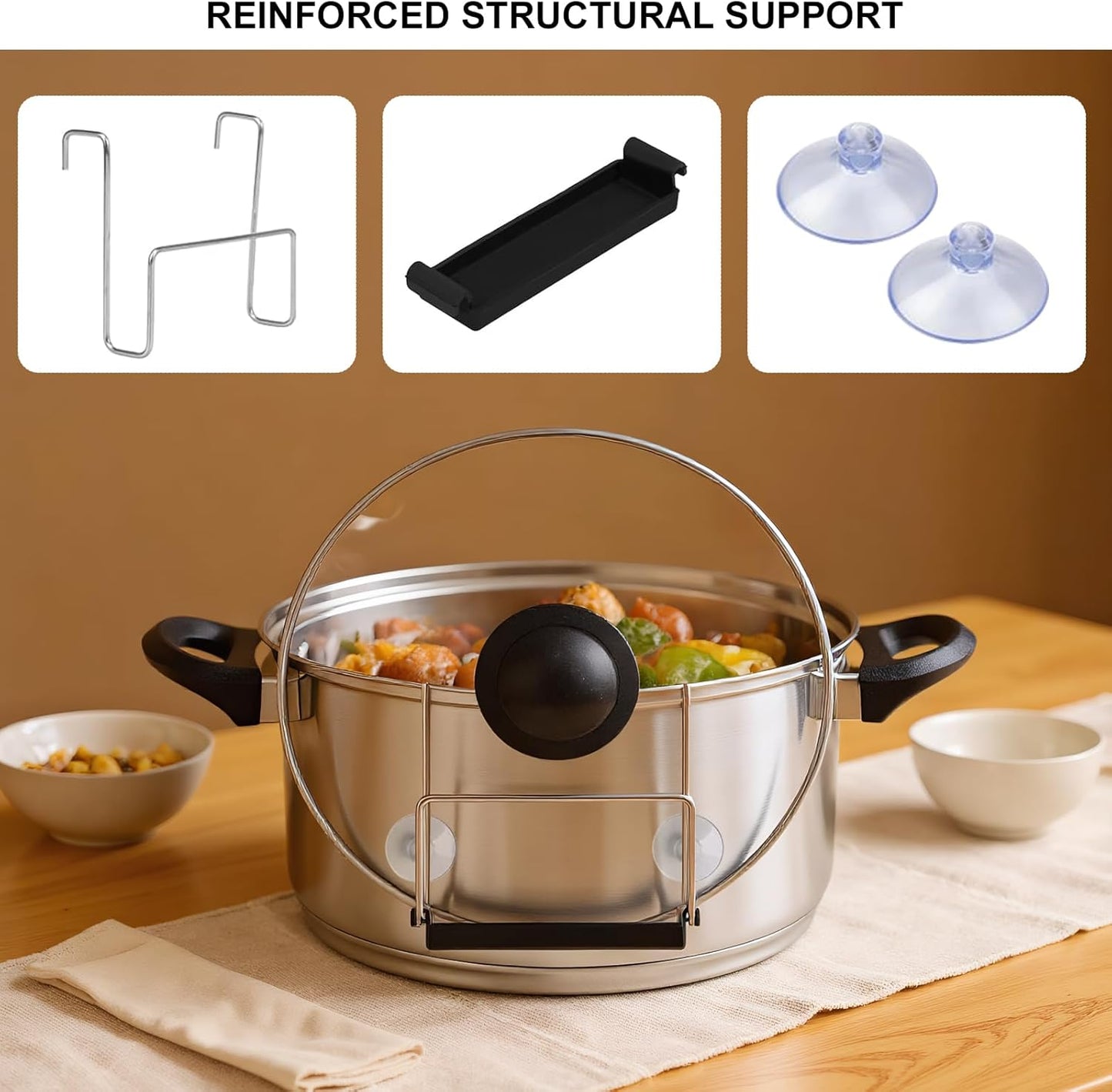 Soporte de tapa para olla ovalada con bandeja de goteo de silicona