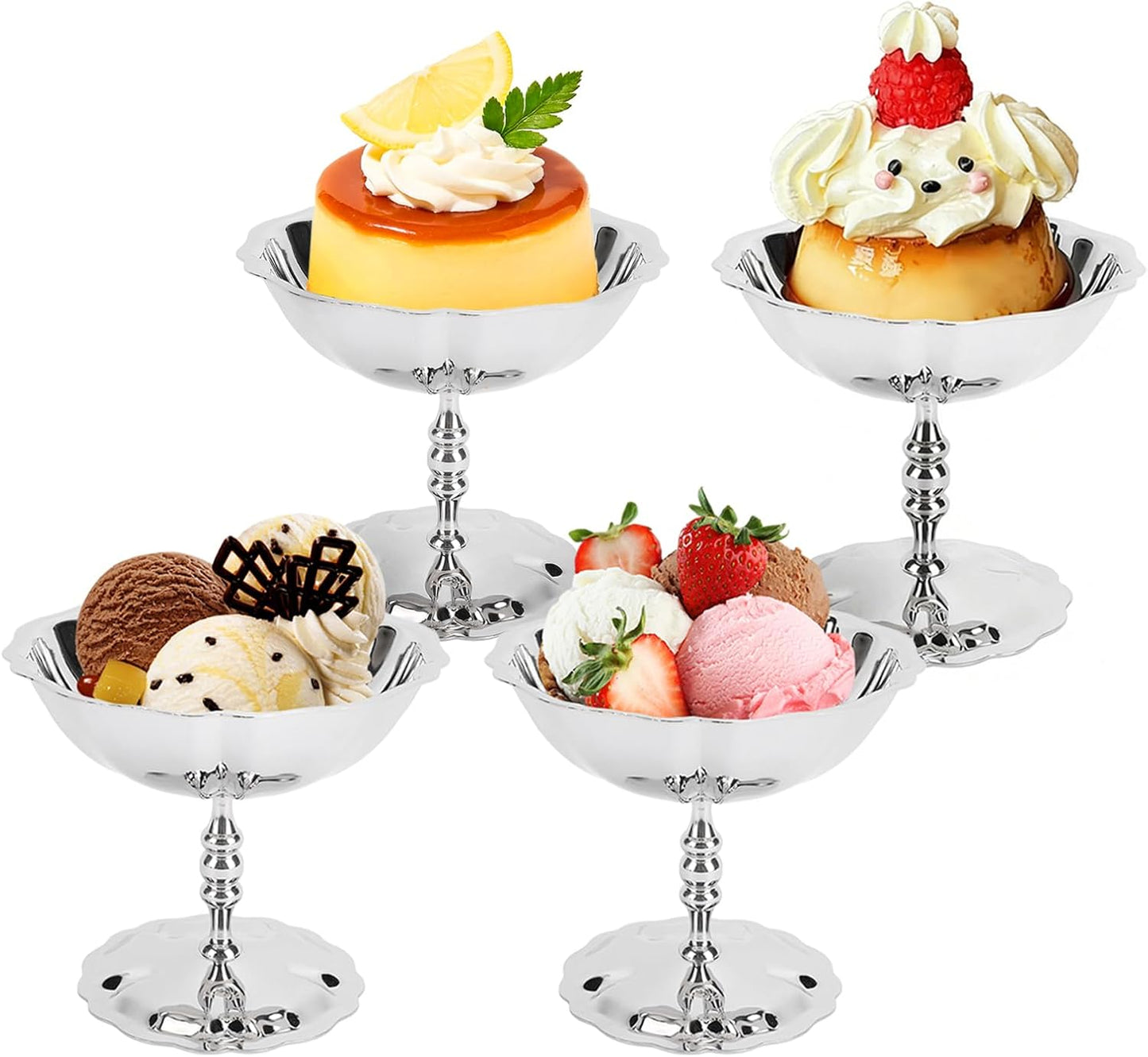 4 Pzas Tazas Helado Acero Inox para Servir Postres