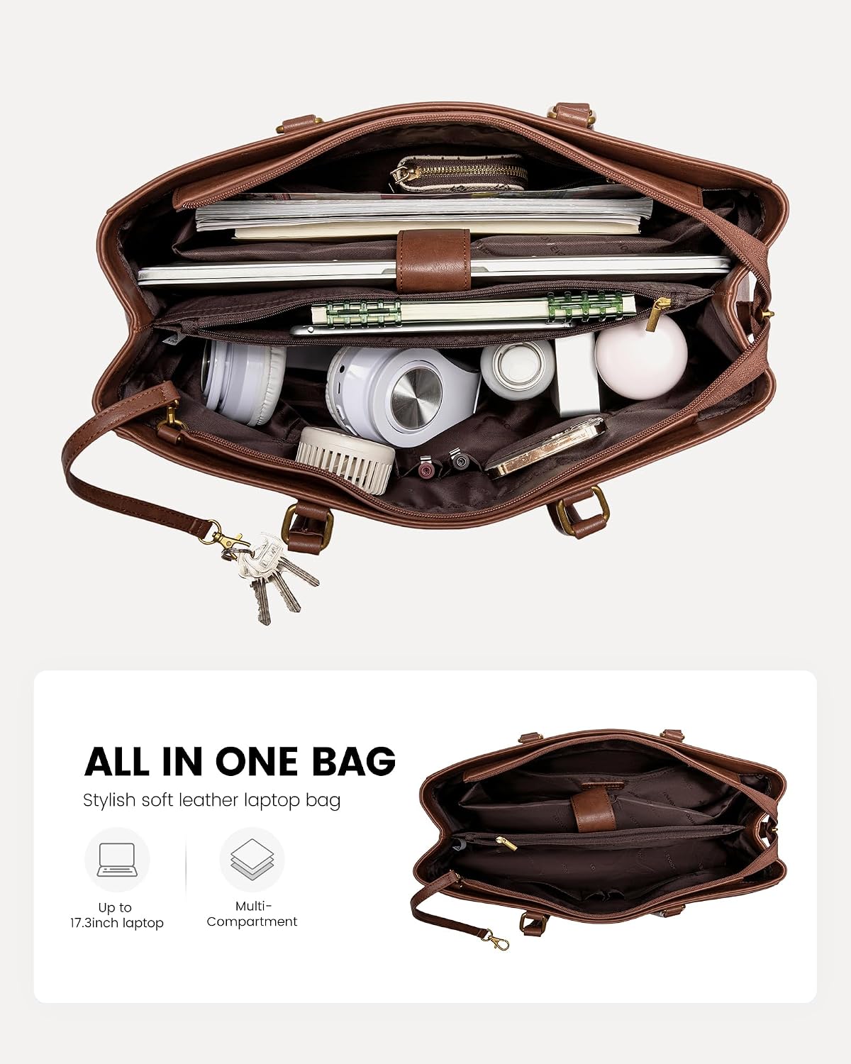 Bolsa cuero vintage para laptop 17.3pulg mujer trabajo
