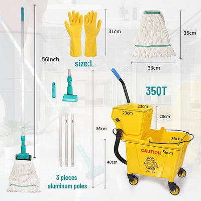 Escurridor cubo fregona 35qt amarillo con guantes