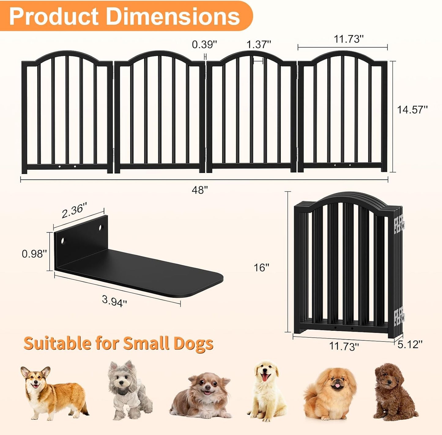 Puerta plegable para perros 16pulg alto 48pulg ancho