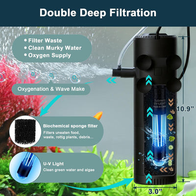 Filtro U-V acuario con esponja luz temporizador y aireación