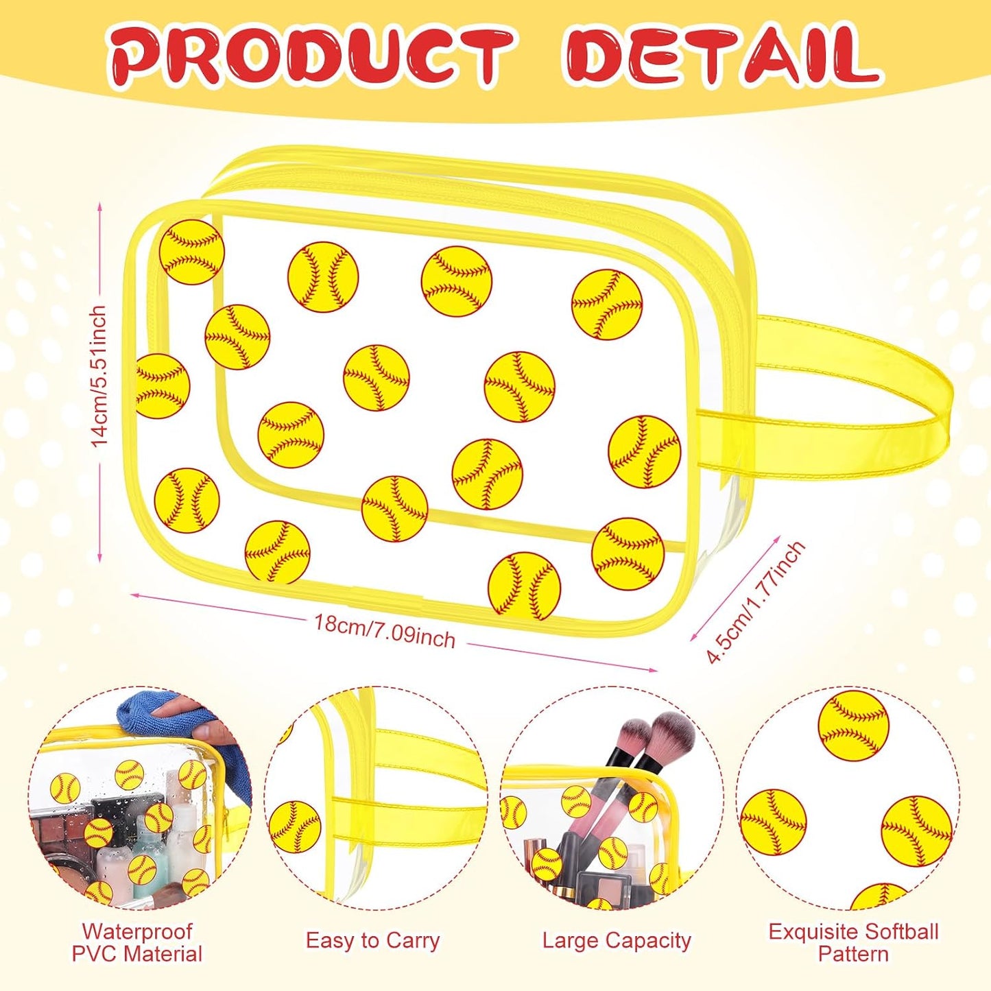 Bolsa maquillaje transparente con cremallera impermeable para mujer