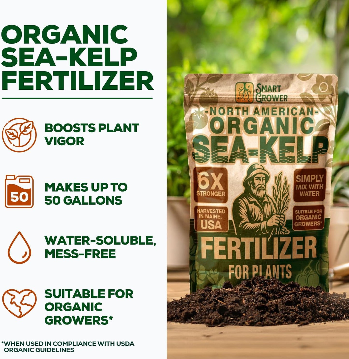 Fertilizante orgánico de algas soluble 2oz para jardín interior