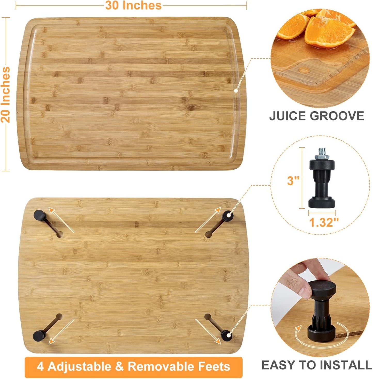 Tabla pasta bambú estufa RV 30x20pulg con patas ajustables