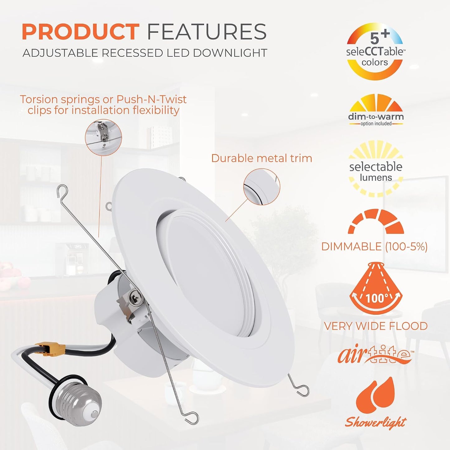Luz LED empotrable 6pulg cardán ajustable atenuación calor