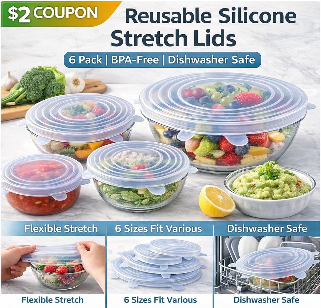 Tapas silicona reutilizables para tazones 6 pzas sin BPA
