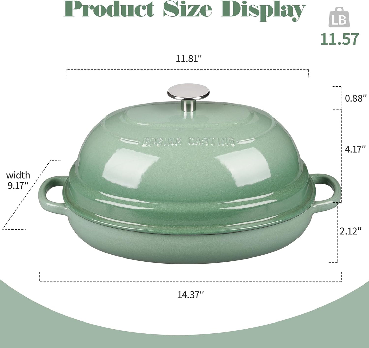 Olla ovalada hierro fundido esmaltado con tapa 6qt verde salvia