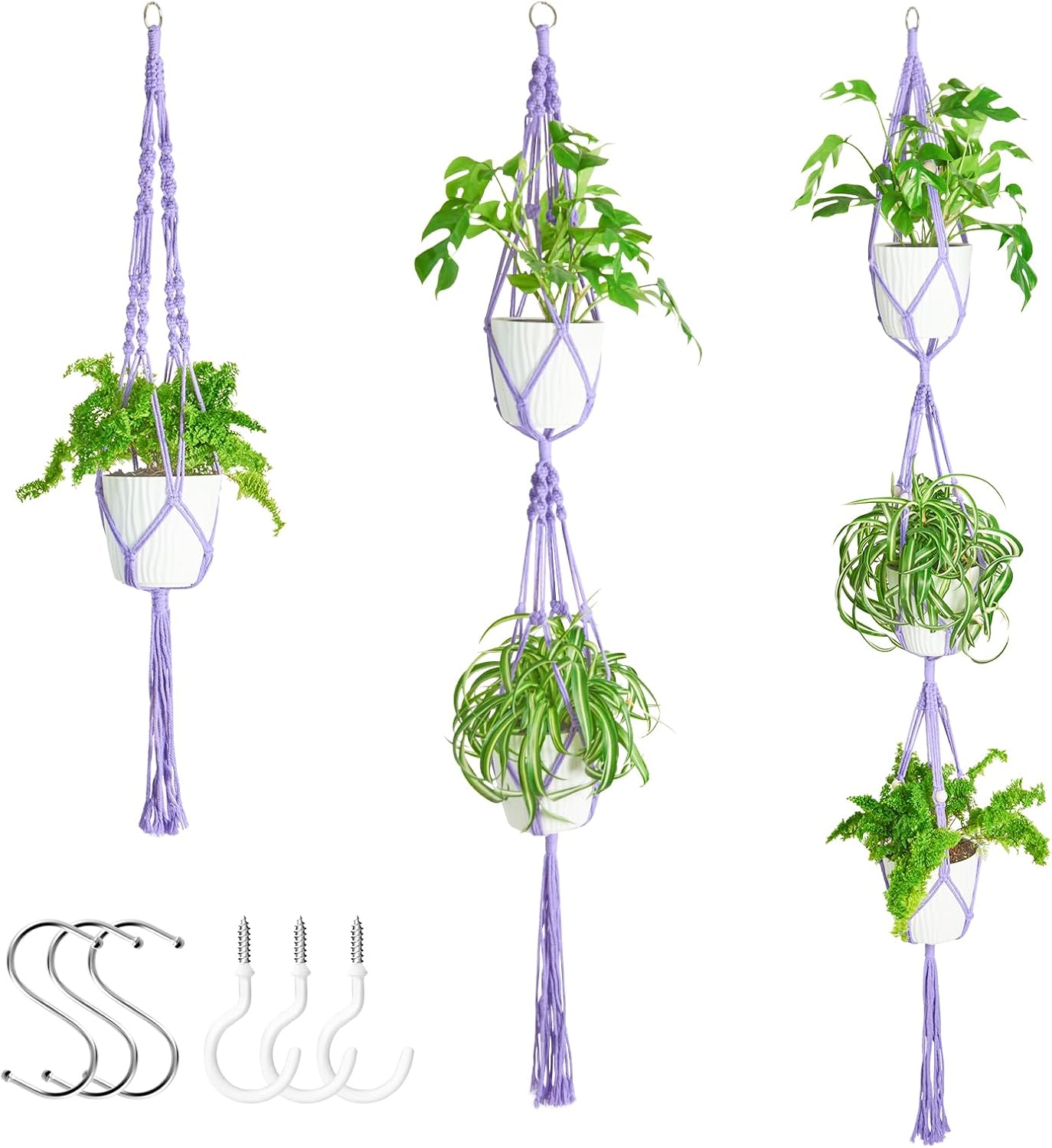 3 Pzas Perchas Macramé Cuerda Algodón Soporte Plantas