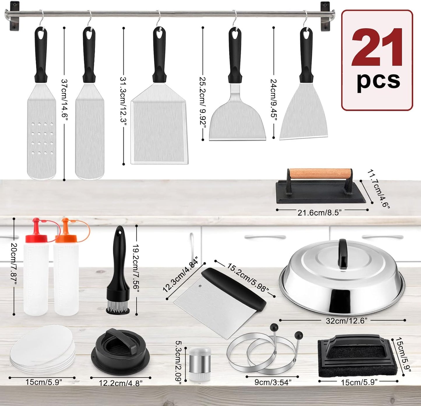 Kit 21 Pzas Acero Inox para Parrilla Exteriores