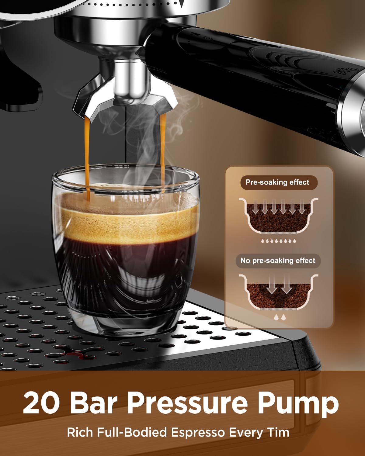 Máquina café expreso con molinillo 20 barras vapor leche 30 ajustes