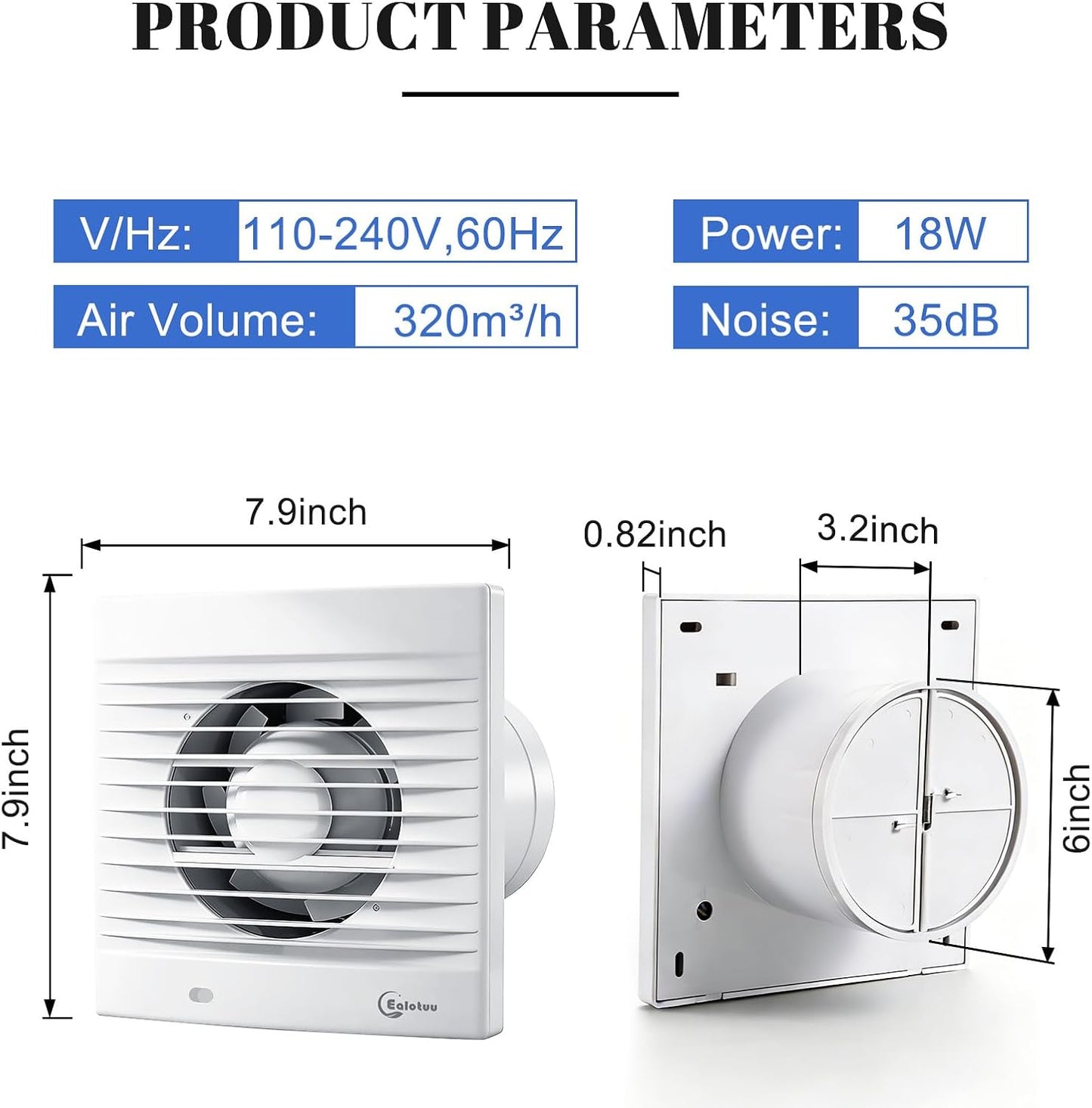 Extractor baño 6pulg ventilador pared ventana 35dB 188CFM
