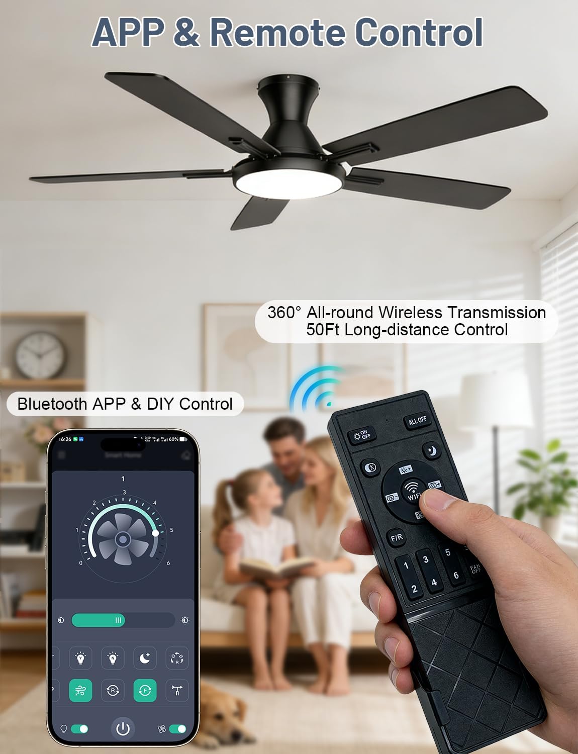 Ventilador techo 52pulg con luz LED control remoto 2700-6500K