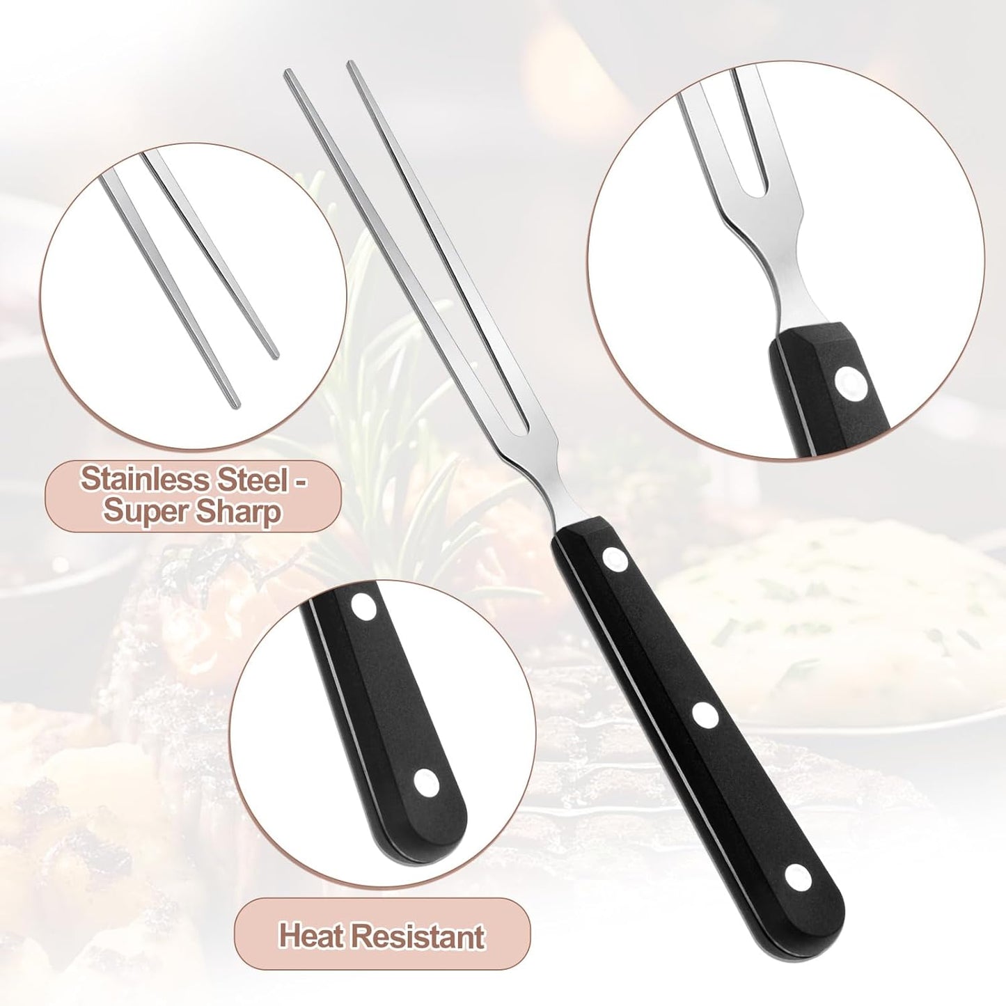 Tenedor carne acero inox 2 puntas mango largo