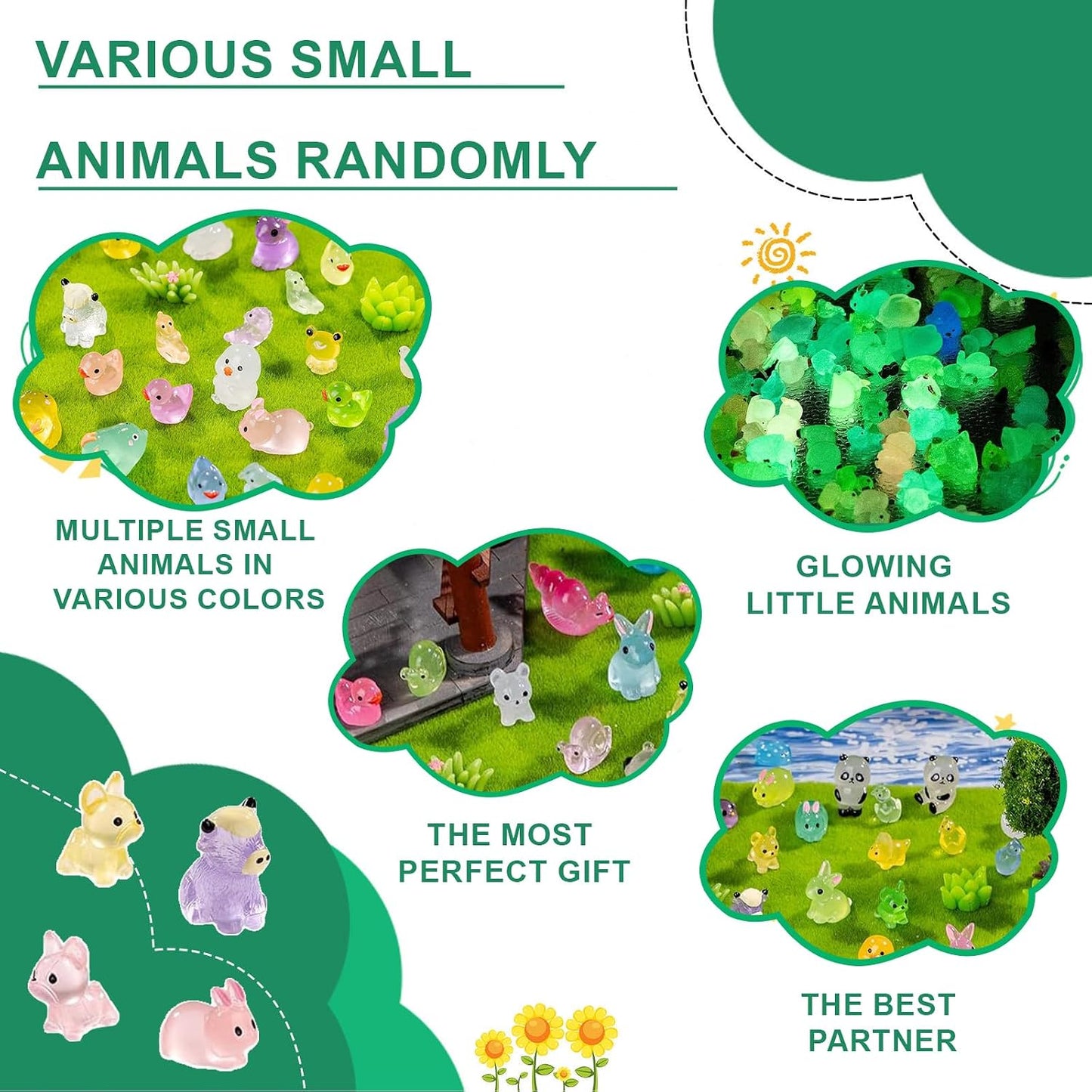 Figuras animales brillantes para muñecas y jardín