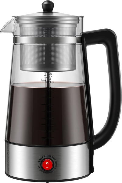 Cafetera eléctrica 10 tazas filtro acero inox vidrio borosilicato