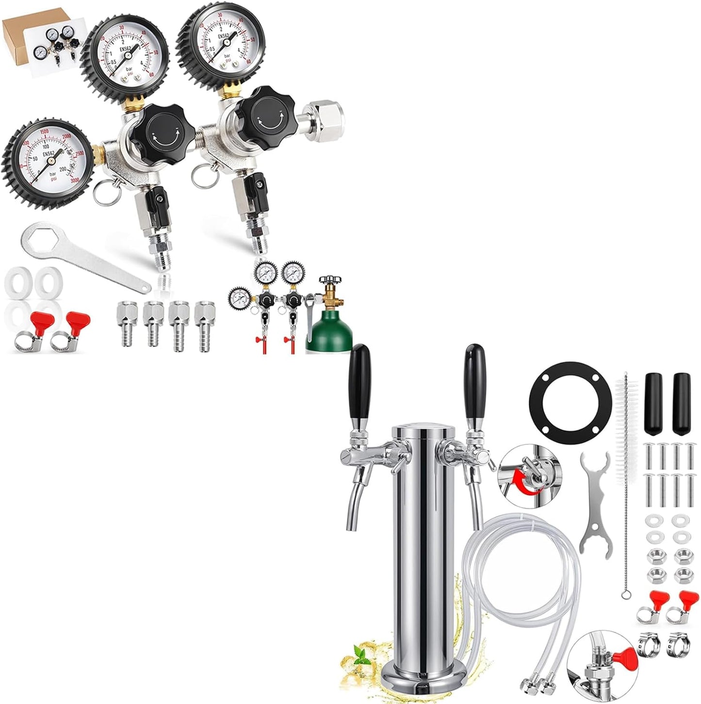 Regulador dual CO2 para kegerator con llave y torre ajustable