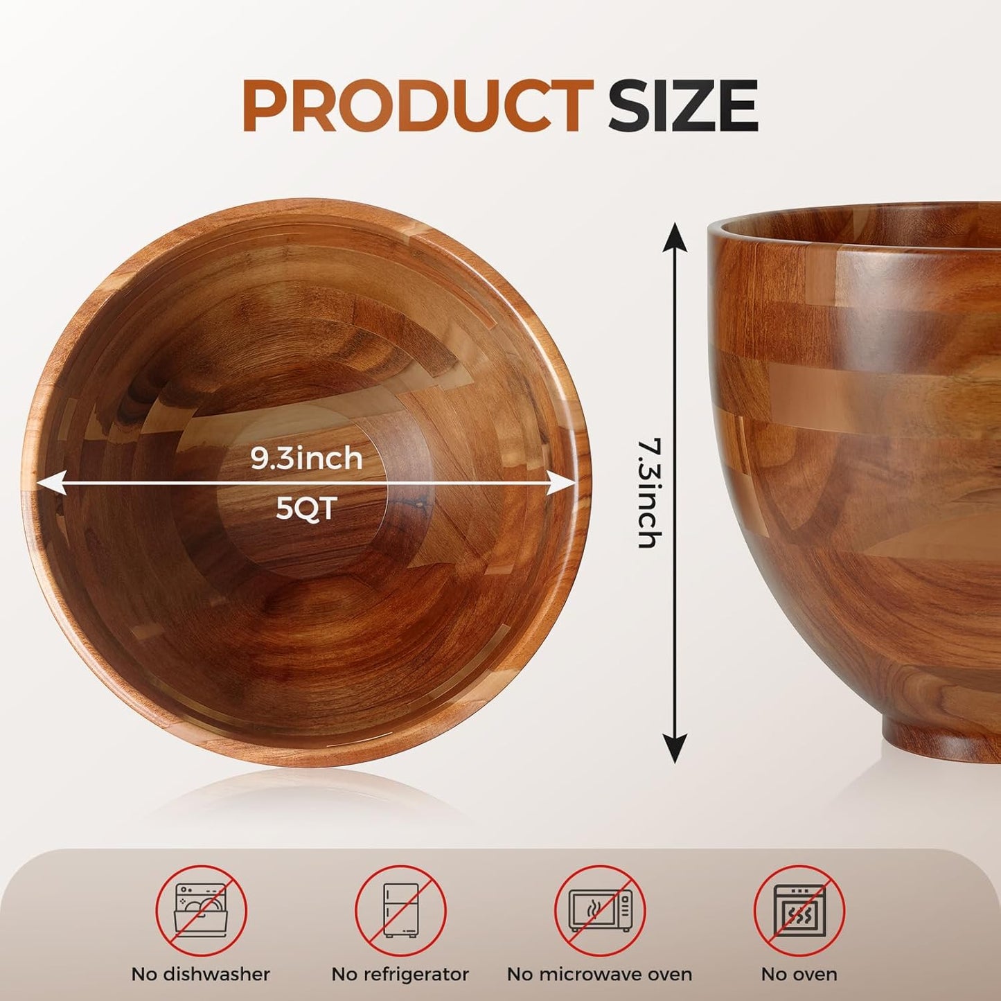 Tazón Acacia Comp Batidora 9.3x7.3pulg Madera Natural