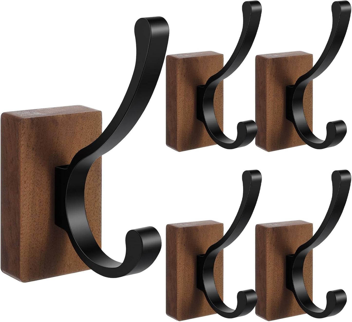 4 Ganchos Pared Madera Nogal Negro Adhesivo Decorativo Rústico