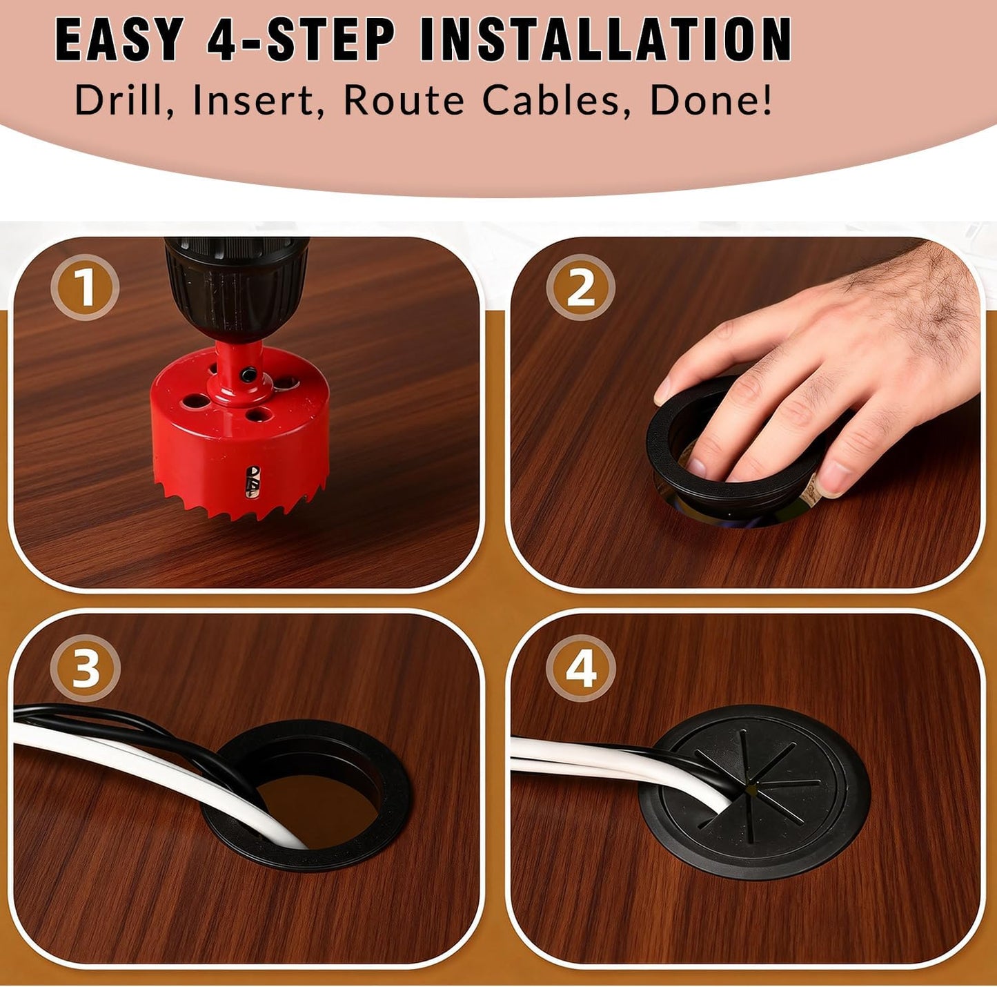 Kit 8 Ojales Plástico ABS Negro 2pulg con Sierra