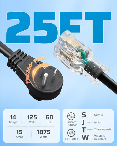 Cable extensión plano giratorio 25ft negro 125V