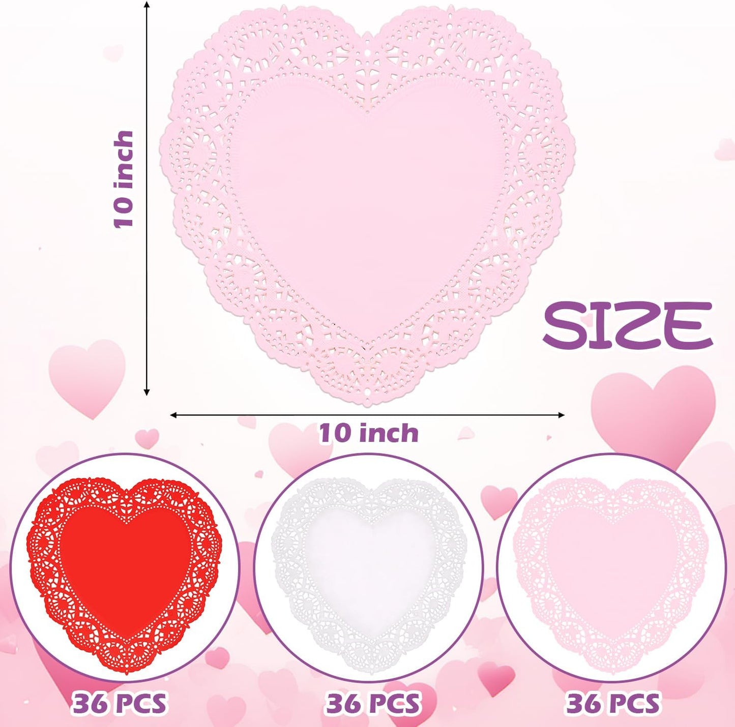 Manteles individuales de papel en forma de corazón 10 pulgadas para San Valentín