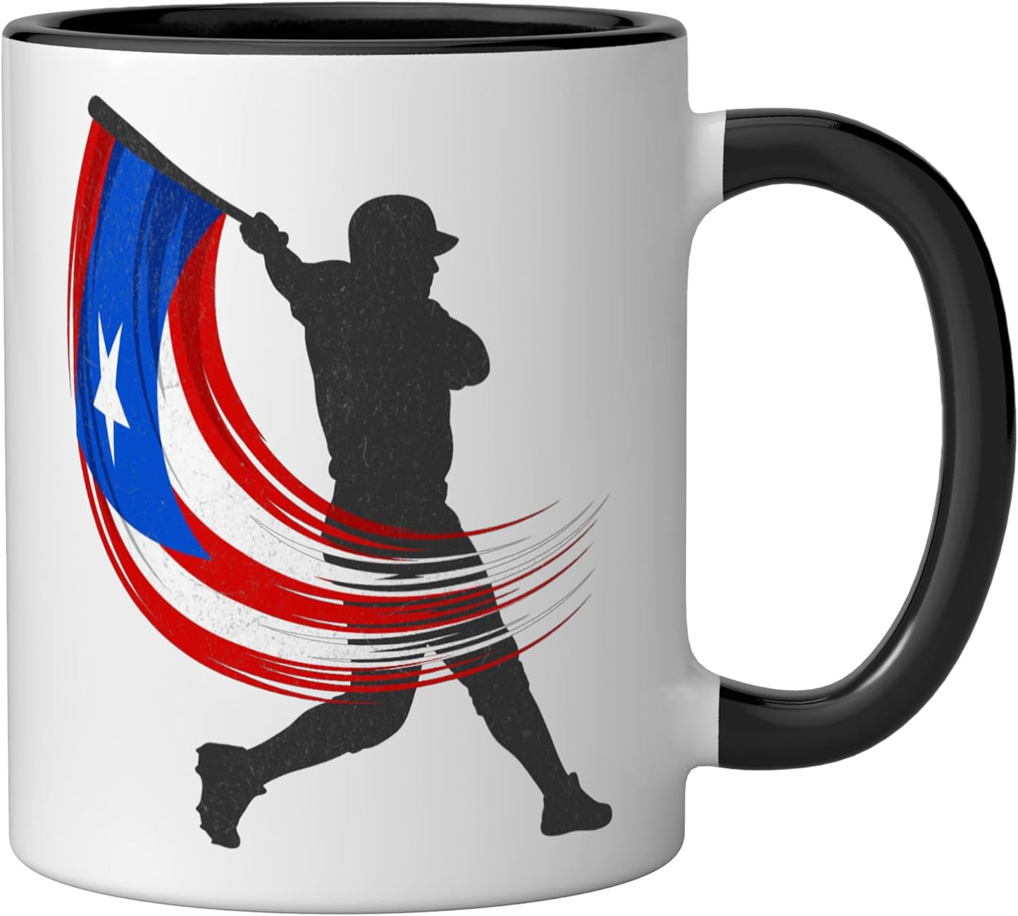 Taza Cerámica Deportiva Bandera Béisbol PR Negro Blanco
