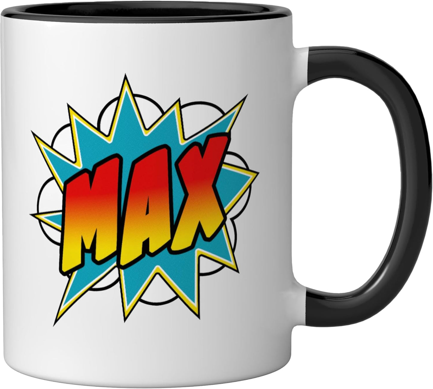 Taza Cerámica Personalizada Superhéroe Niño Negro/Blanco
