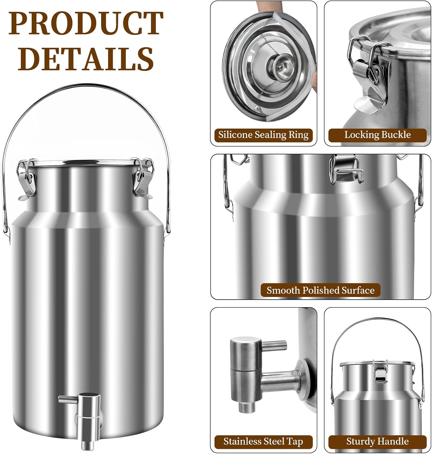 Lata de leche acero inoxidable 304 con espita dispensador agua 10 litros