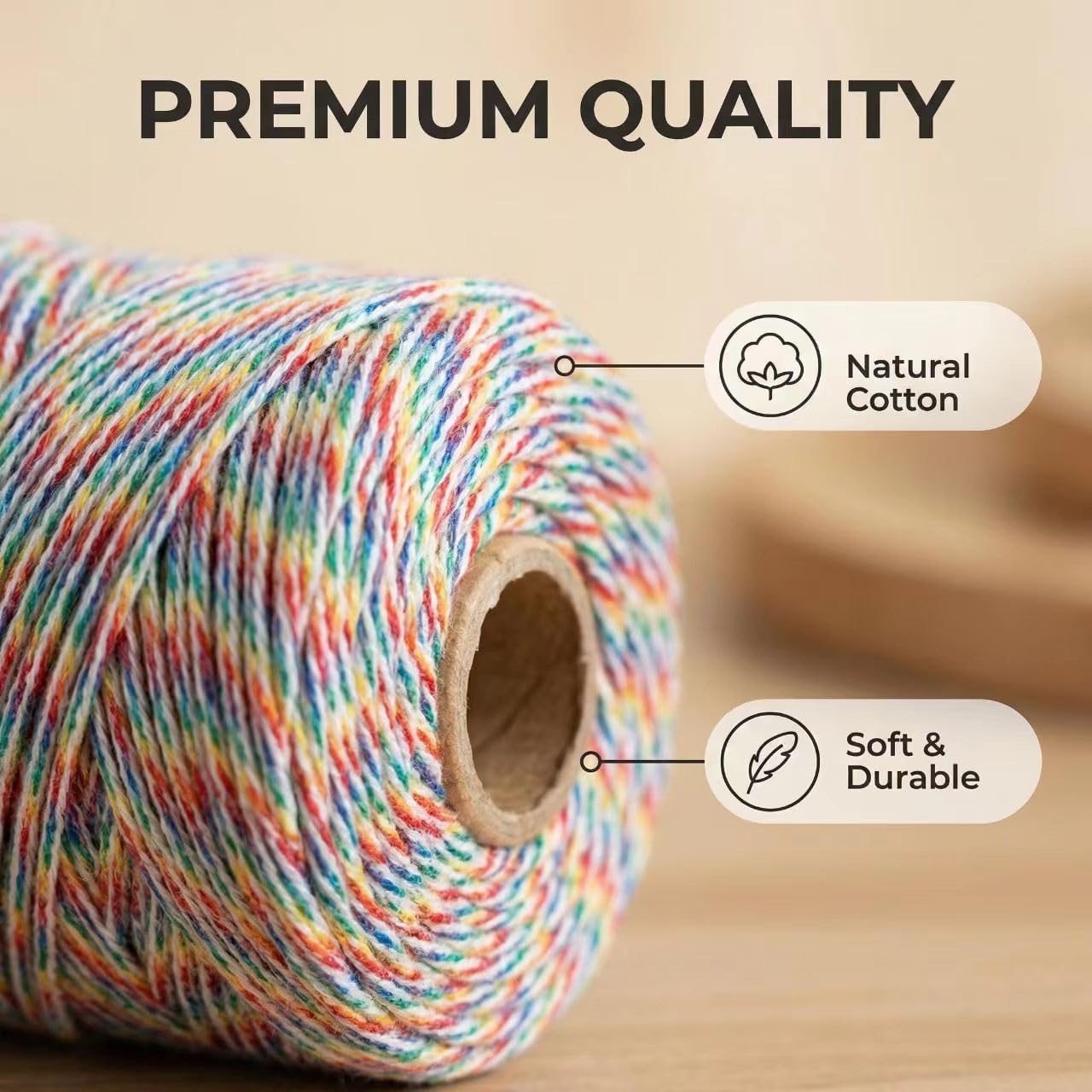 Cordón macramé natural 0.12pulg x 109yardas hilo algodón torcido