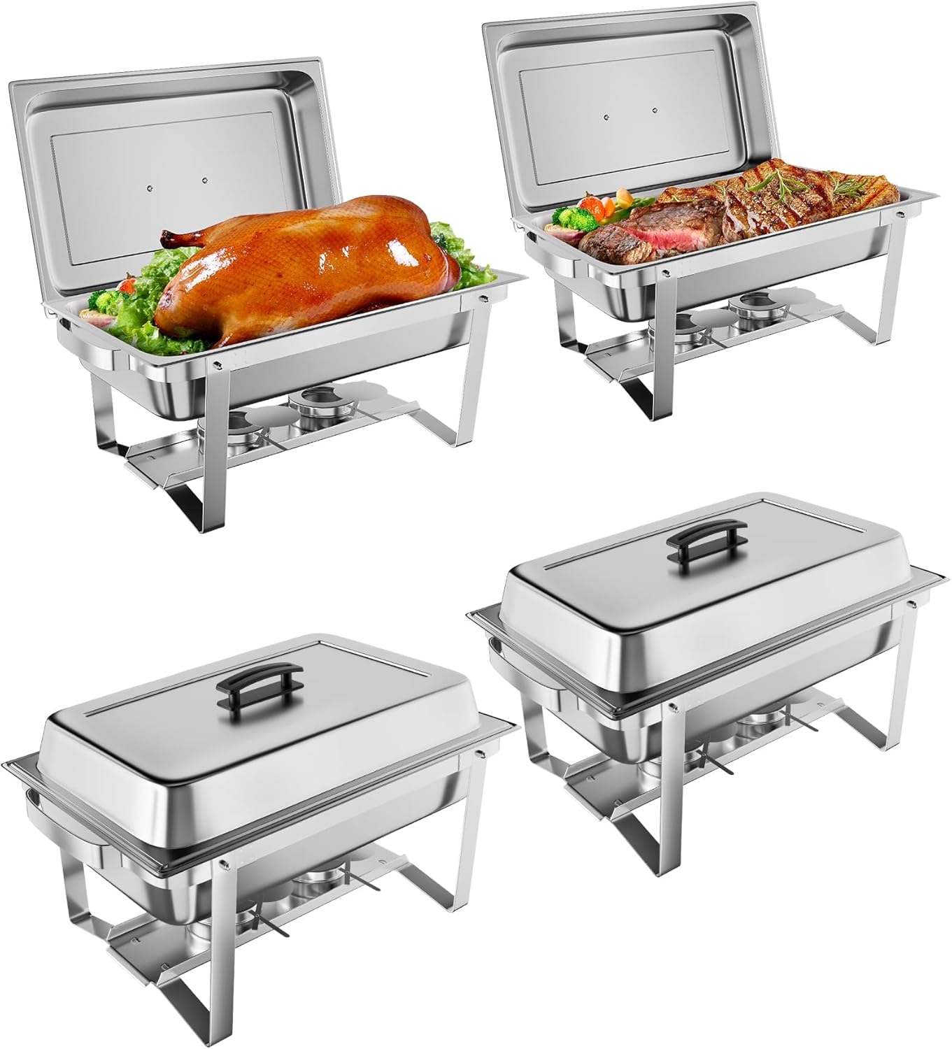 Set 4 Chafer Acero Inox 8qt Rectangular Plegable