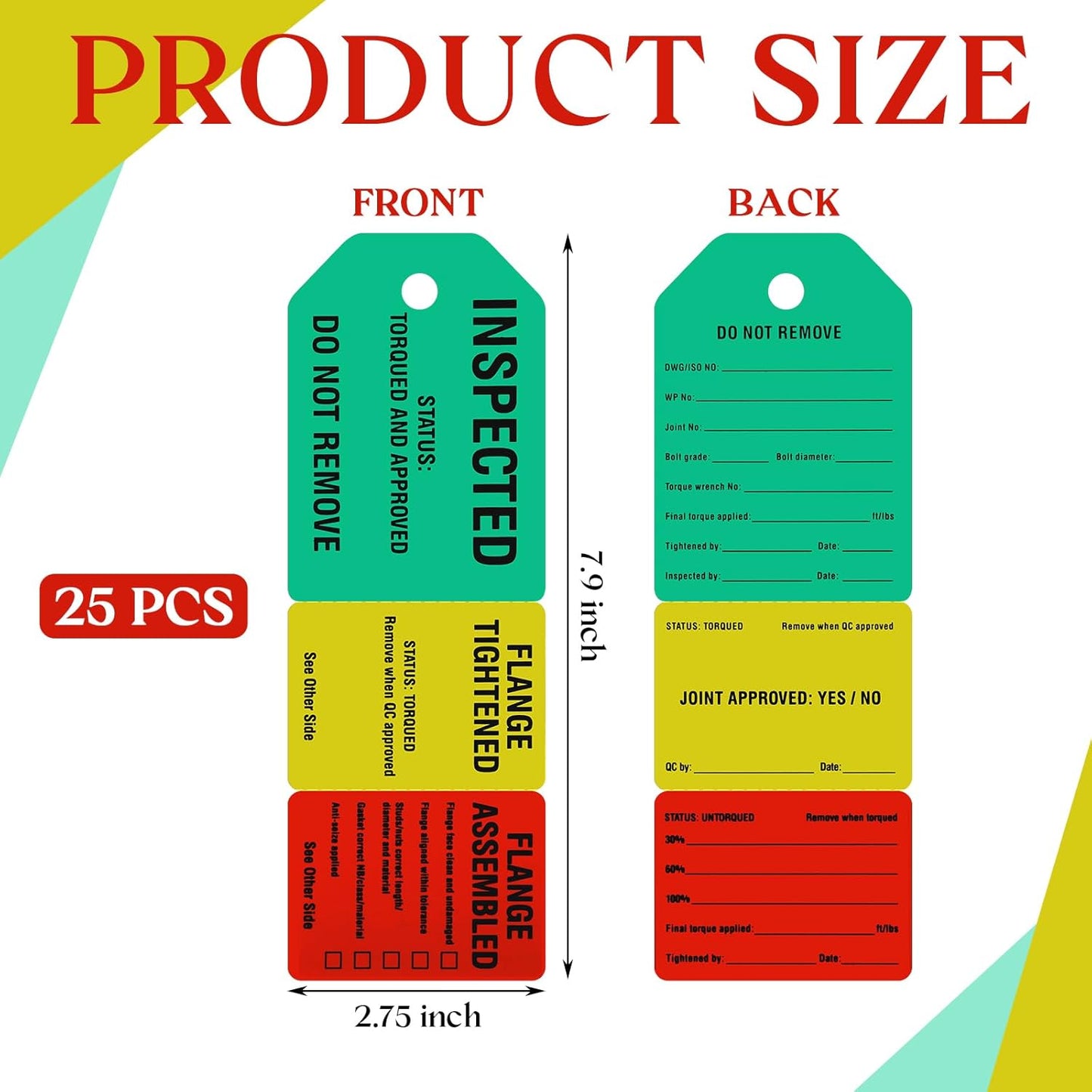 25 Etiquetas Brida 3 Etapas 2.75x7.9pulg Impermeables