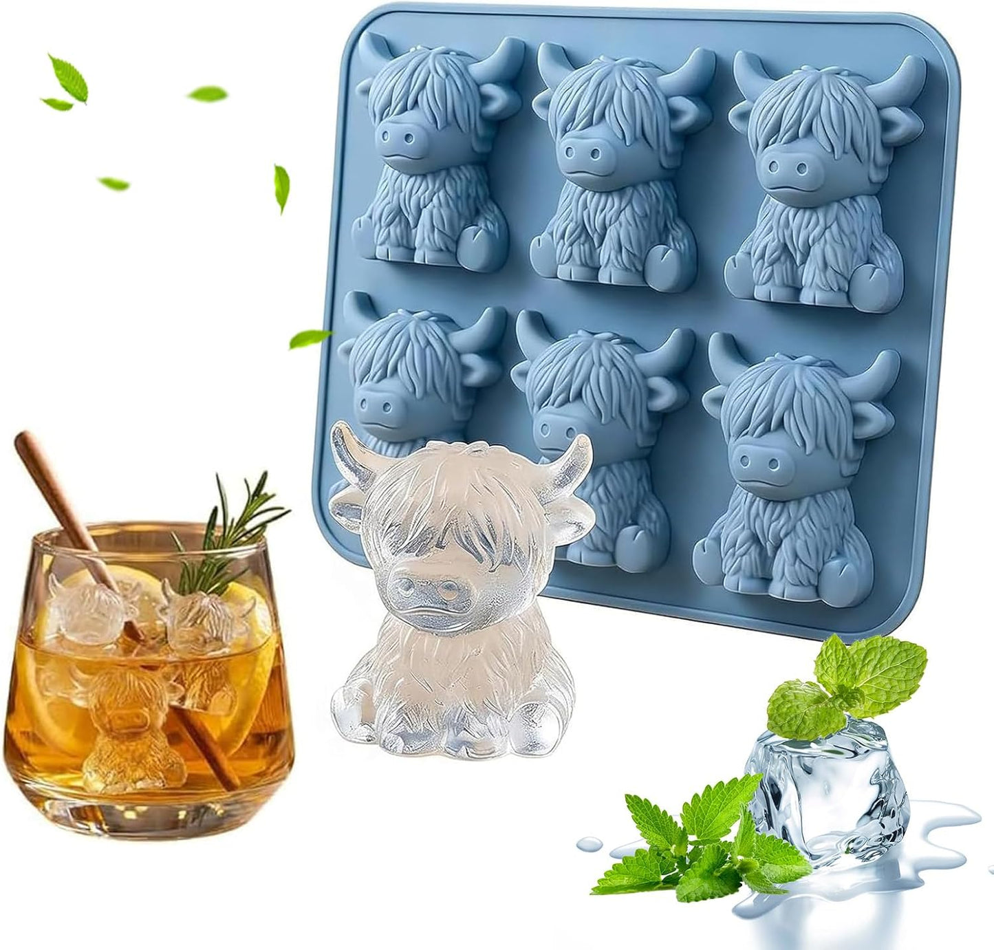 Molde para cubos de hielo en forma de vaca de silicona reutilizable