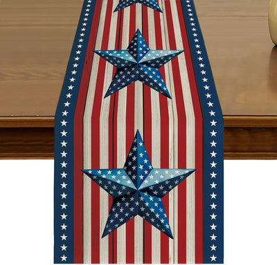 Camino de mesa patriótico con estrellas y bandera estadounidense 13 x 72 pulgadas
