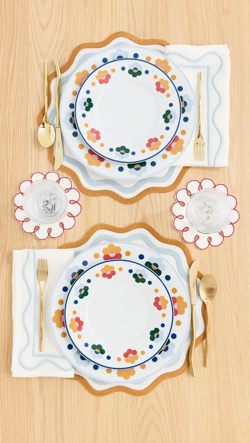 Placemat Linen con bordado set 4 color azul/ámbar