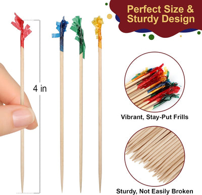 Palillos madera lujo volantes color 4pulg para aperitivos y pinchos