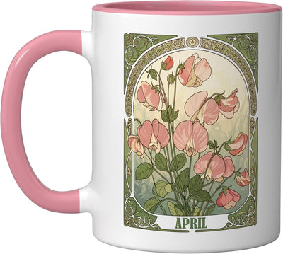 Taza cerámica Sweet Pea flores mes nacimiento rosa/blanco