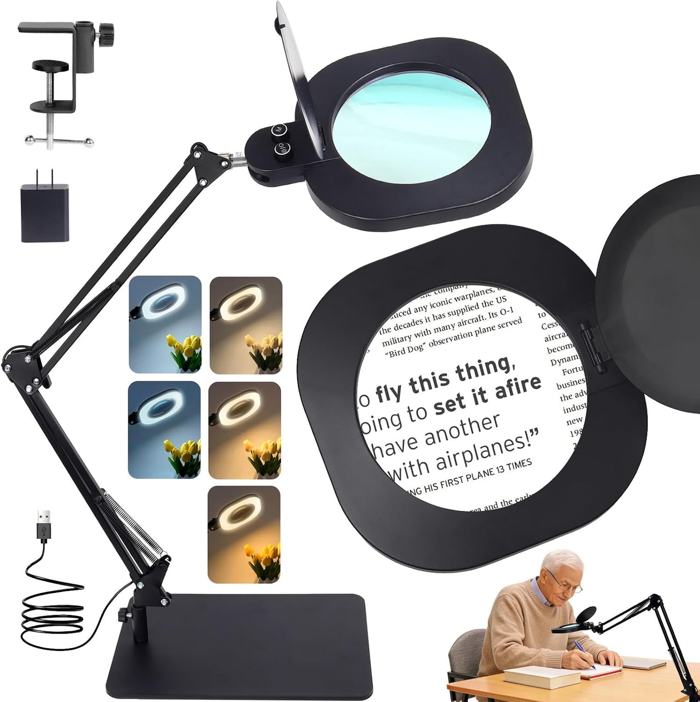 10 Lupas con Luz LED Soporte Brazo Largo para Manualidades