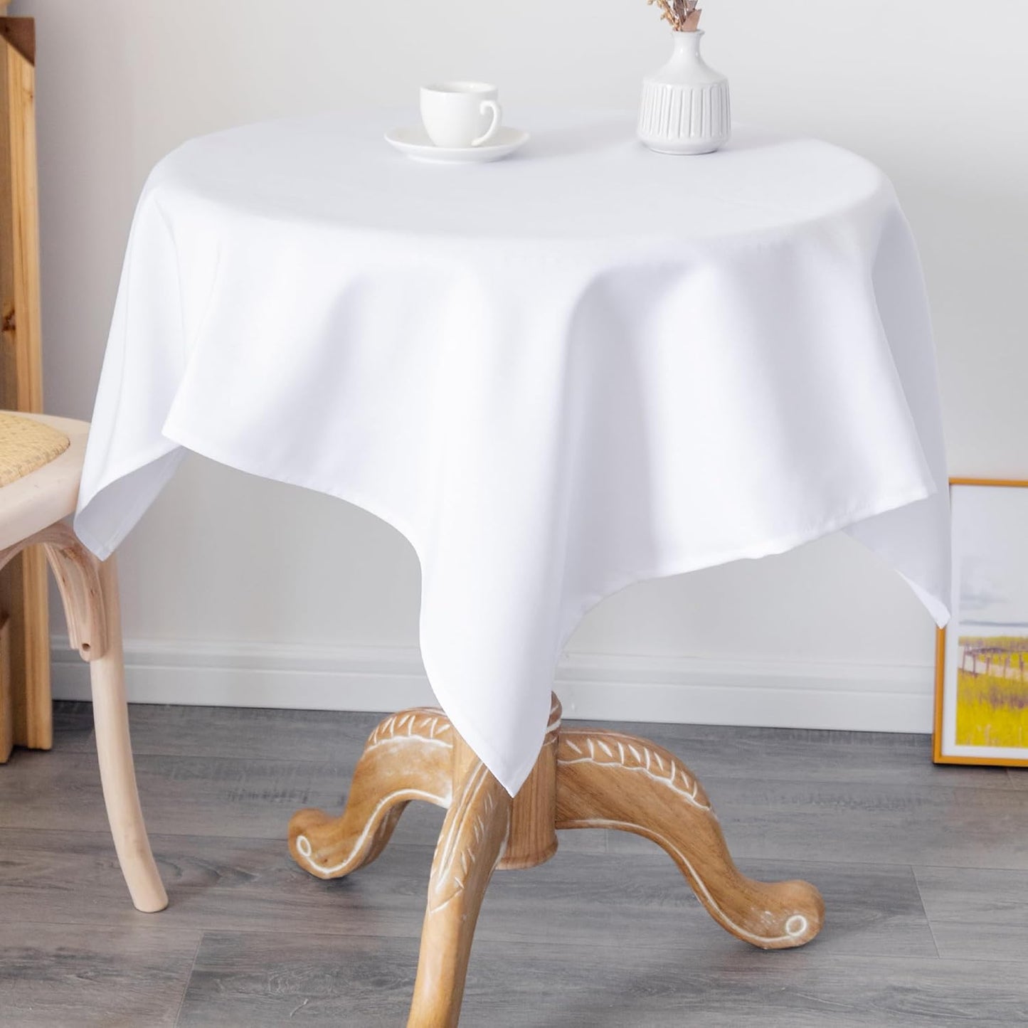 Mantel cuadrado blanco 36 x 36 pulgadas de poliéster lavable reutilizable