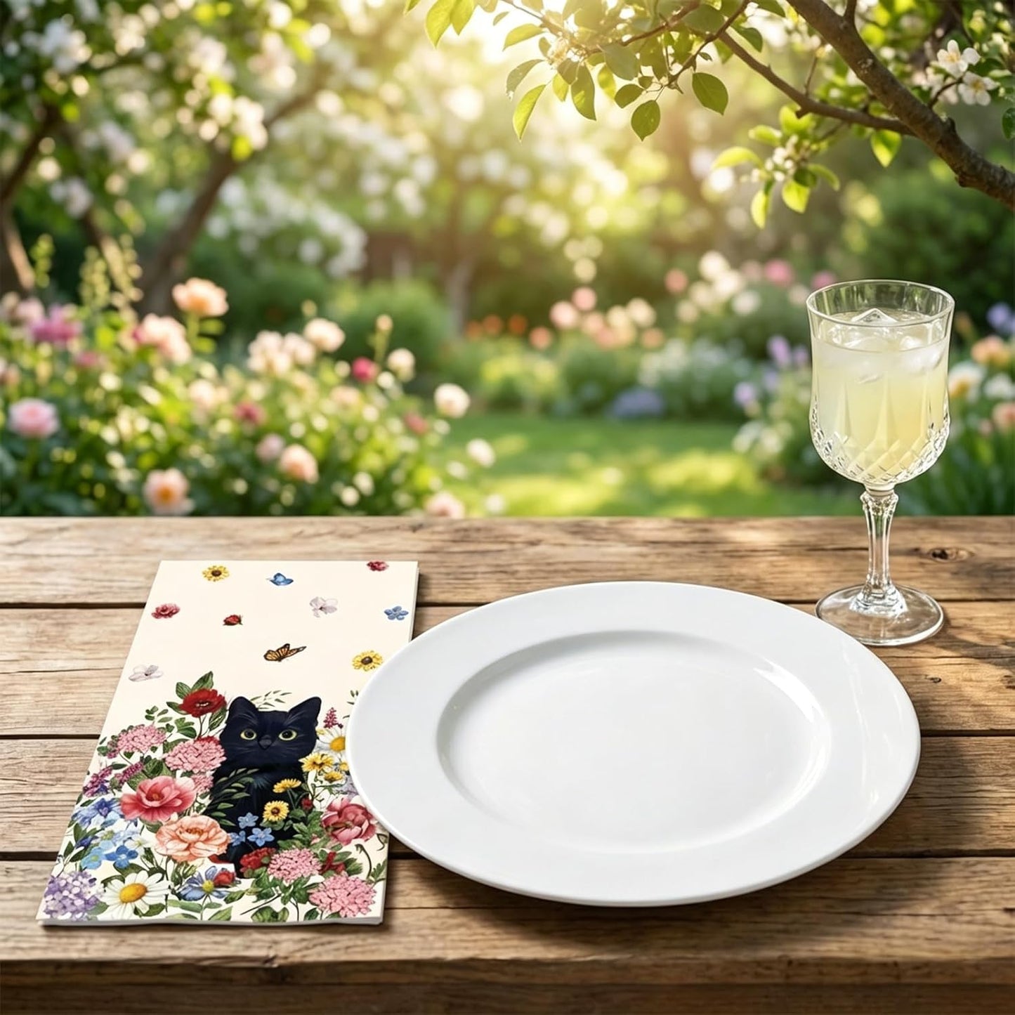 Servilletas de papel descartables con flores negras de gato JarThenaAMCS