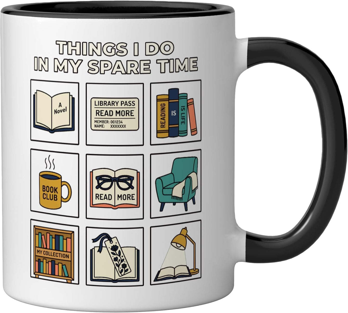 Taza cerámica para amante de libros negra/blanca