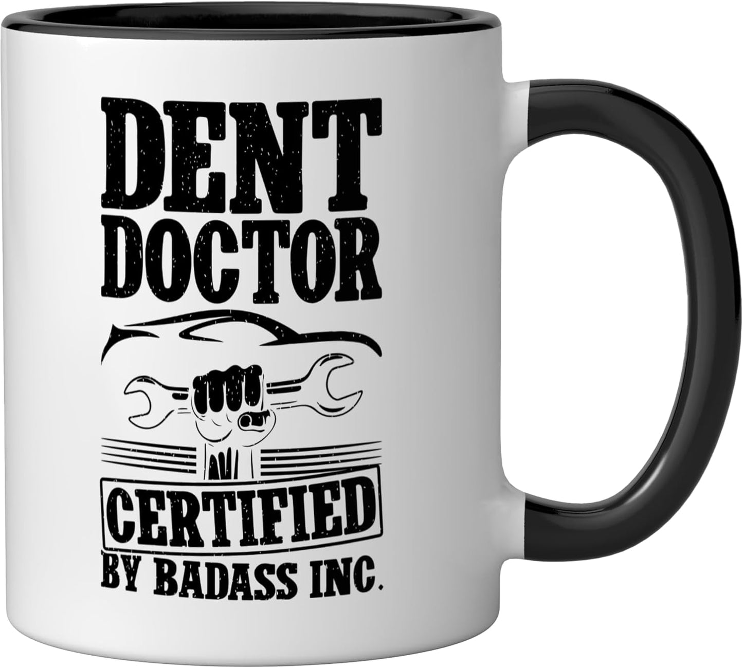 Taza cerámica para técnico de auto body divertida negra/blanca