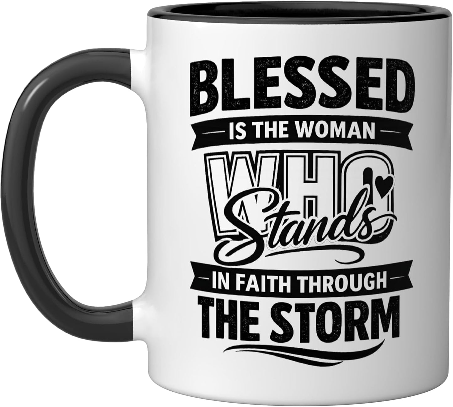 Taza de cerámica Strong Woman resistente a desafíos negra/blanca