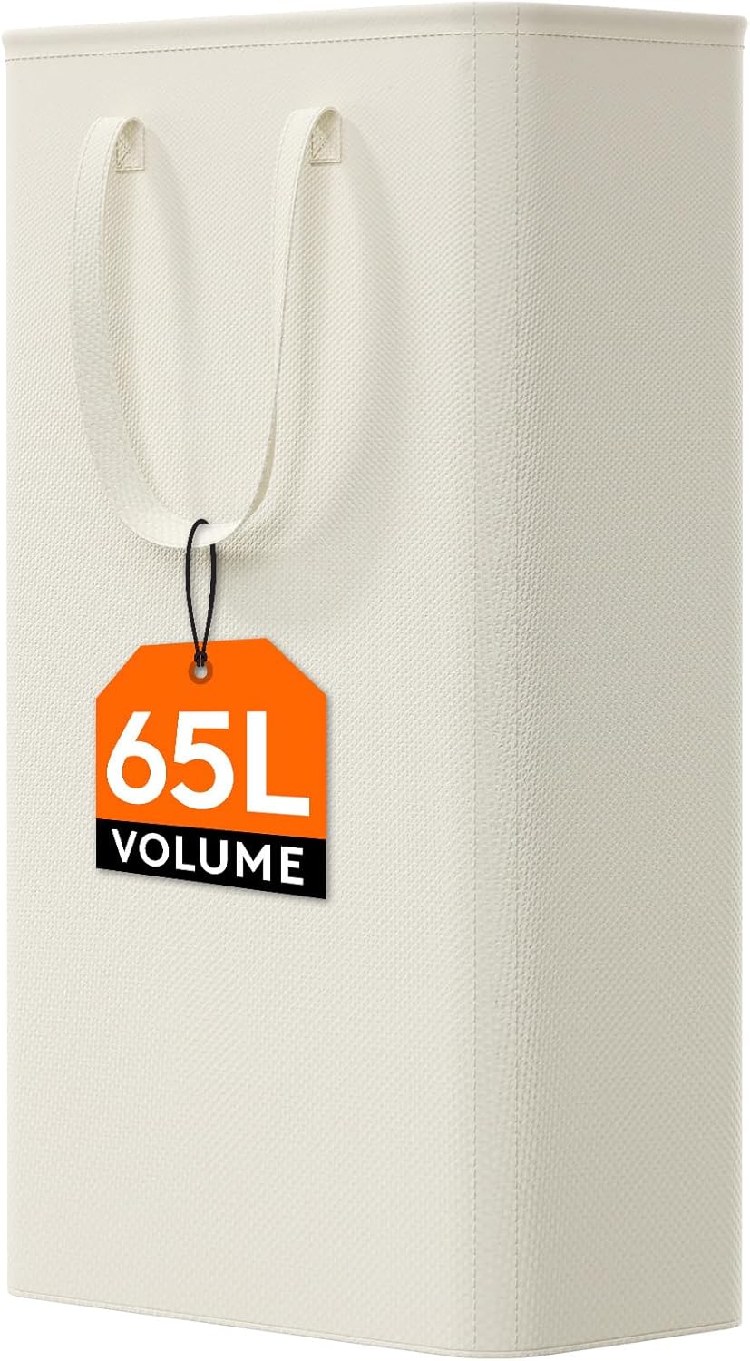 Cesta lavandería delgada 65L con asa plegable blanco