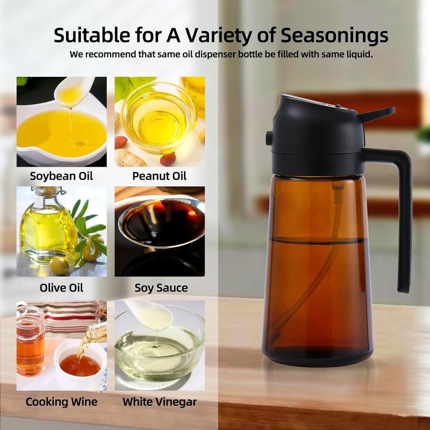 Dispensador y rociador de aceite de vidrio 16 oz para cocina, freidora de aire, barbacoa y ensaladas