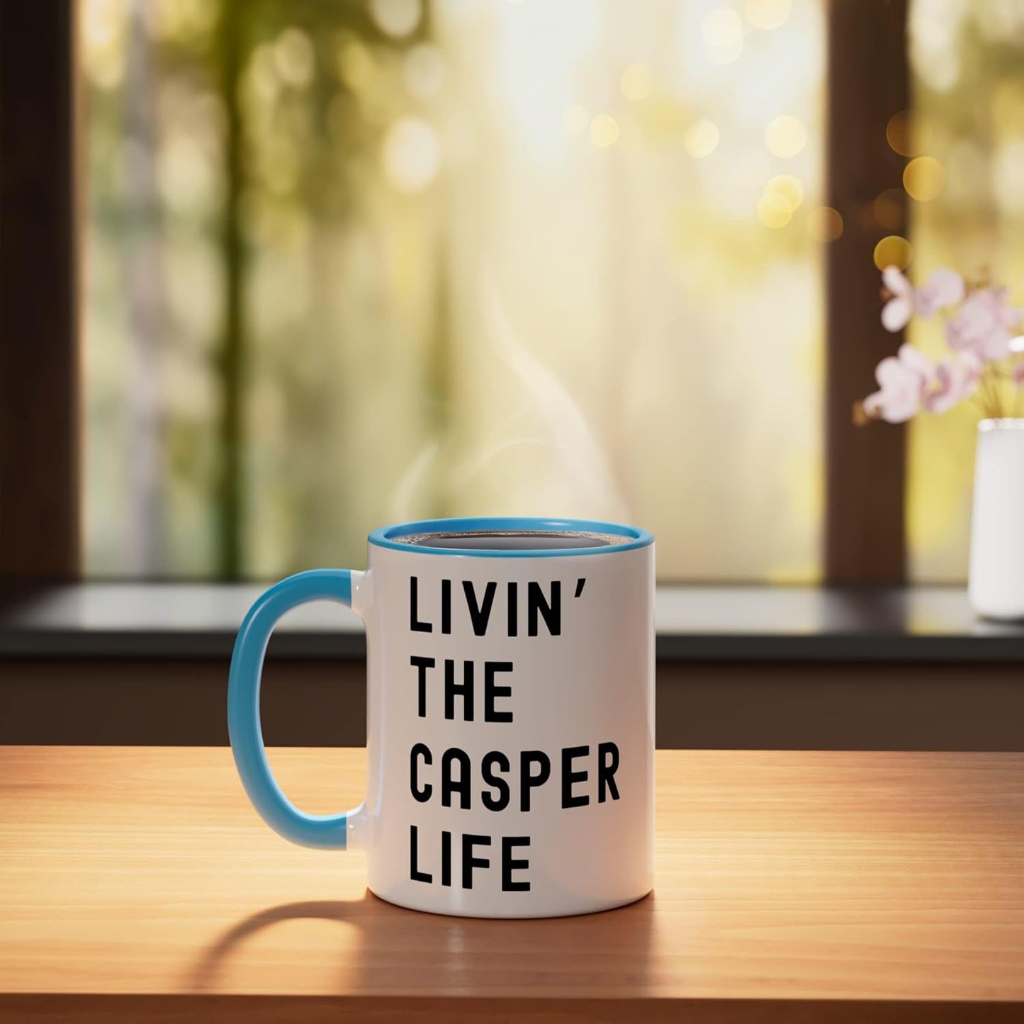 Taza cerámica Casper Life Name azul/blanco