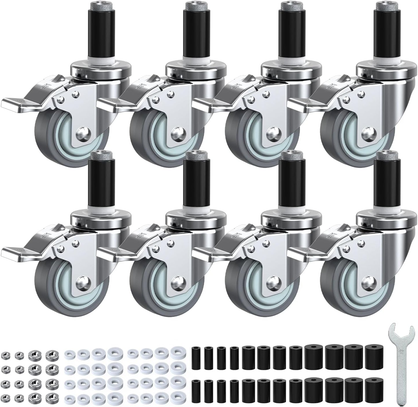 Ruedas giratorias acero inox 3pulg juego 8