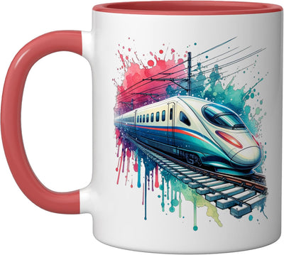 Taza cerámica tren pasajeros acuarela rojo/blanco