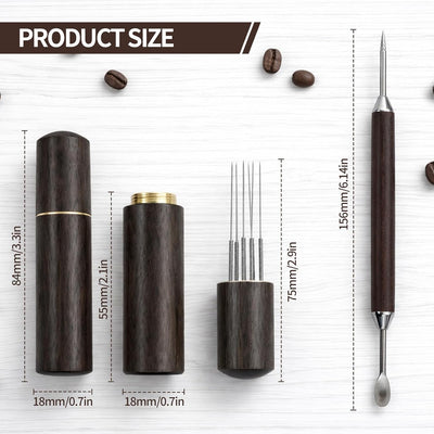 3 herramientas de distribución de espresso, agitador de café doble función 6 agujas y bolígrafo de arte con leche